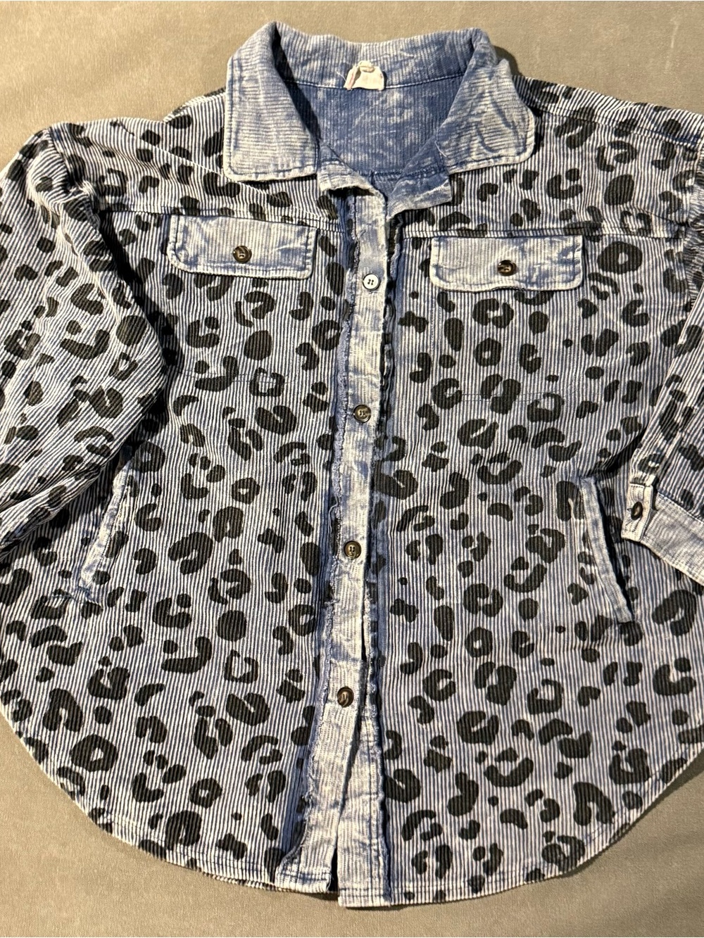 BiBi Blue Corduroy Top Blue & Leopard Shacket
